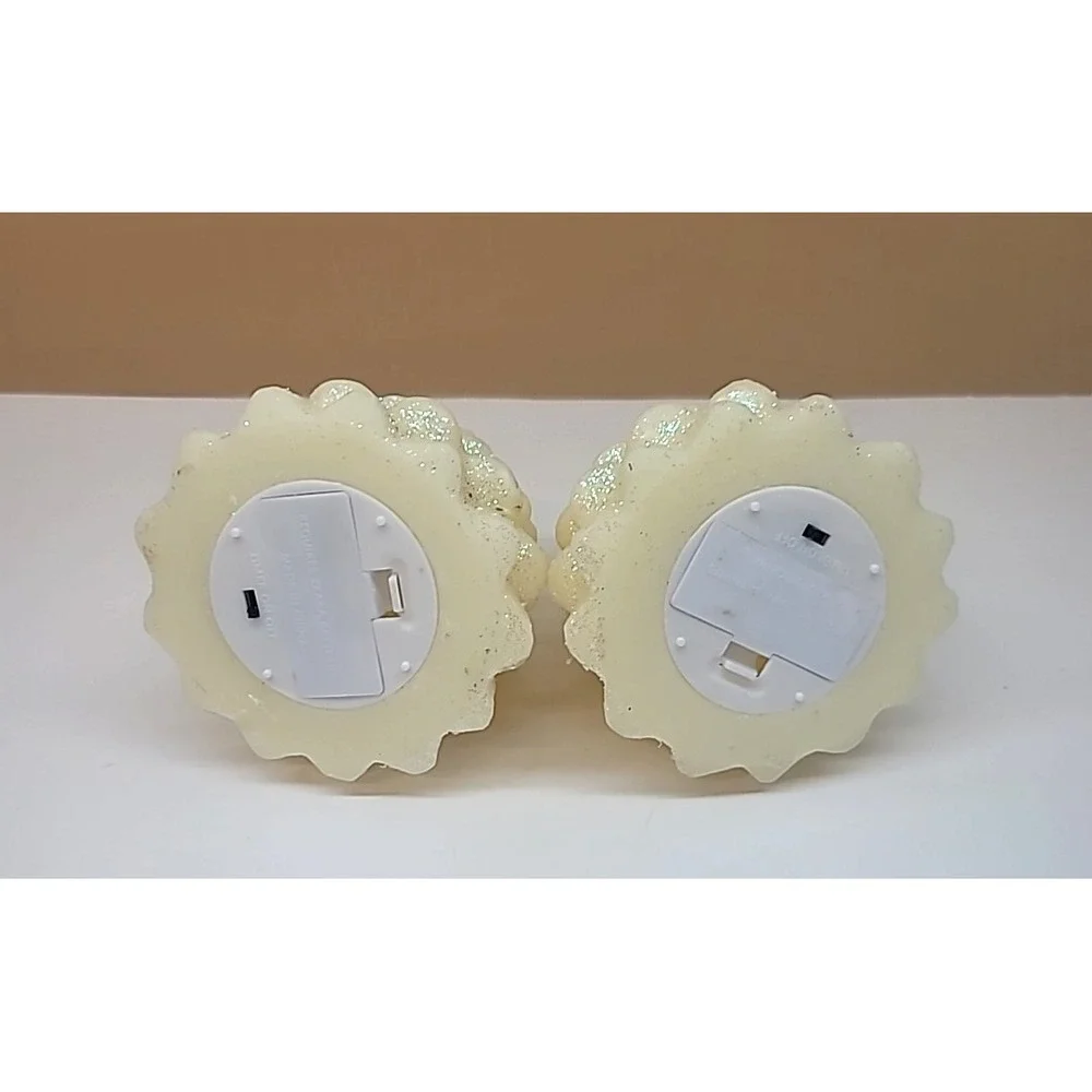 Set Of 2 Light Up Iridescent Glitter Wax Ivory Color Christmas Trees 6